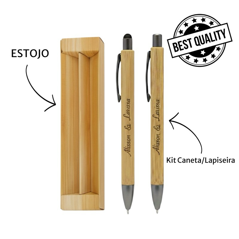 🖋️ Kit Ecológico Personalizado – Caneta e Lapiseira em Bamb