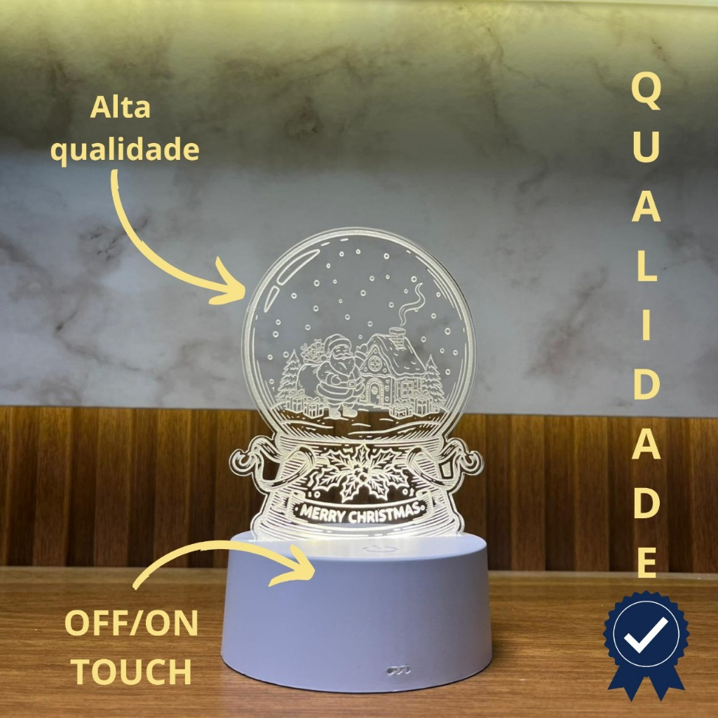 🎄 Luminária 3D Natalina – Merry Christmas 🎅 Toque Touch | 
