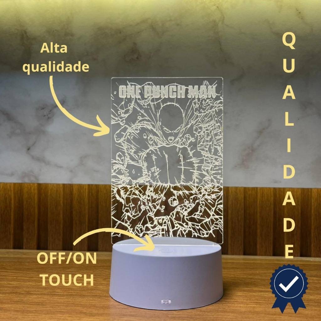 🌟 Luminária 3D One Punch Man 💡 Toque Touch | USB/Pilhas 🔋