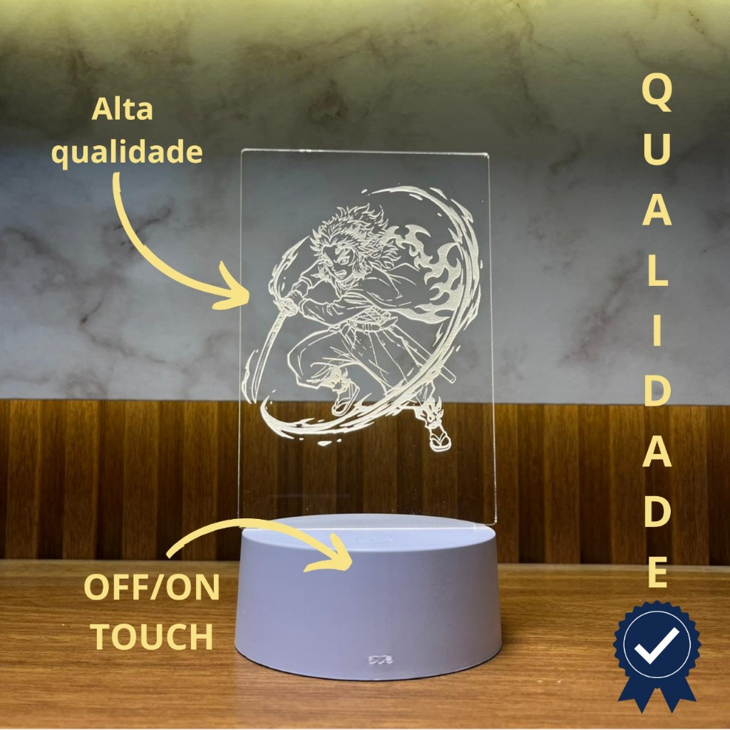 🔥 Luminária 3D Rengoku – Perfeita para Fãs de Kimetsu no Ya