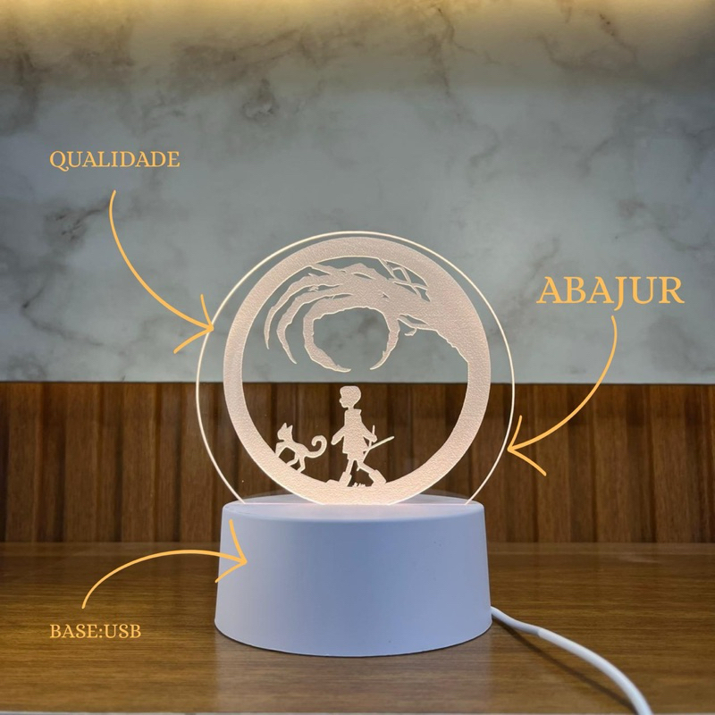 Luminária Coraline e o Gato - O Mundo Secreto - Abajur LED D