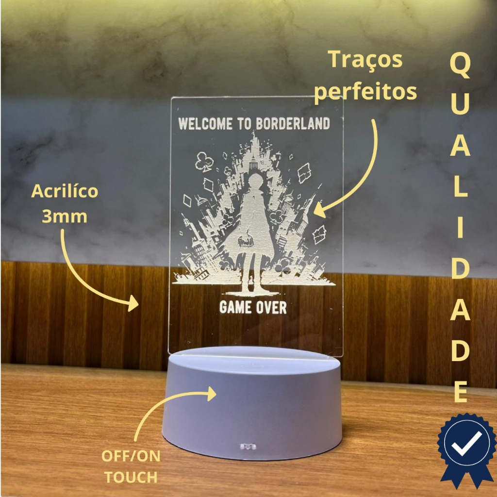 Luminária LED Borderland Game Over | Acrílico Decorativo USB