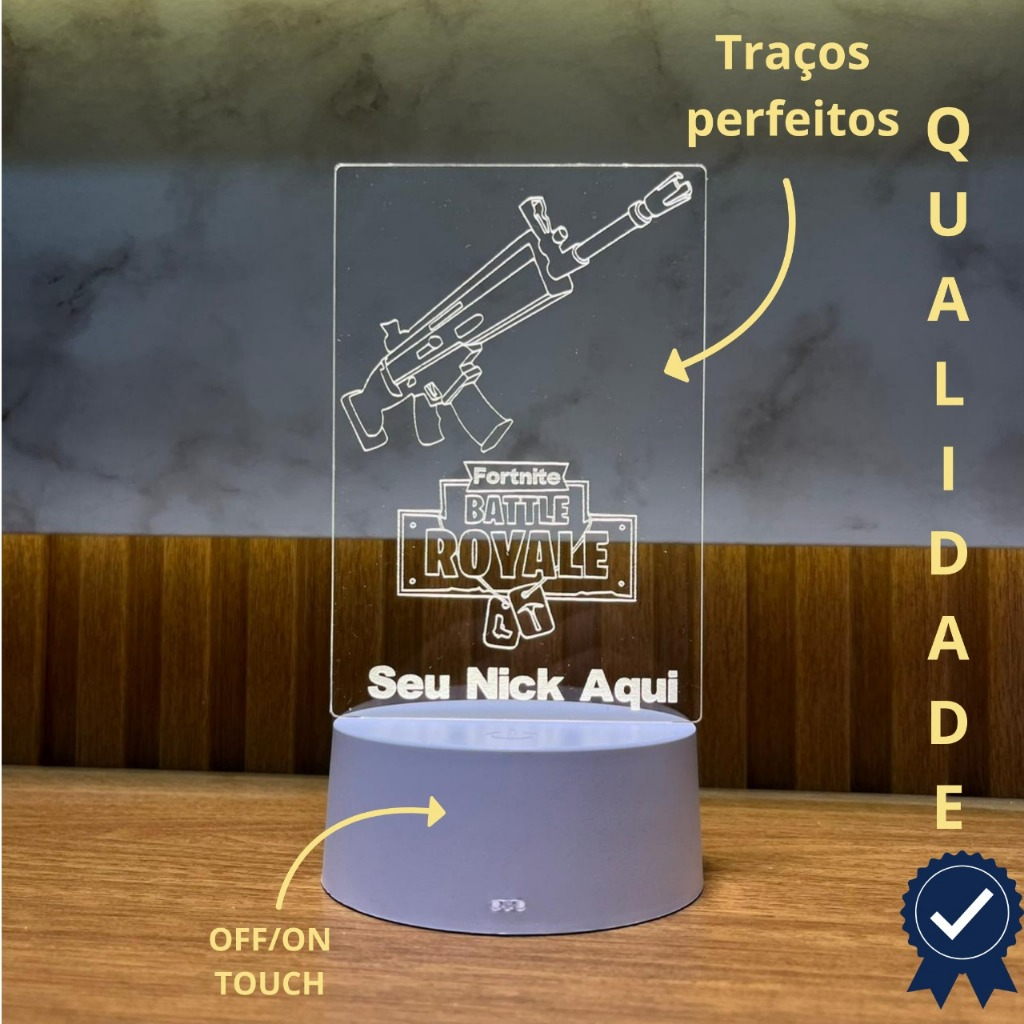Luminária LED Fortnite Battle Royale com Seu Nick | Presente