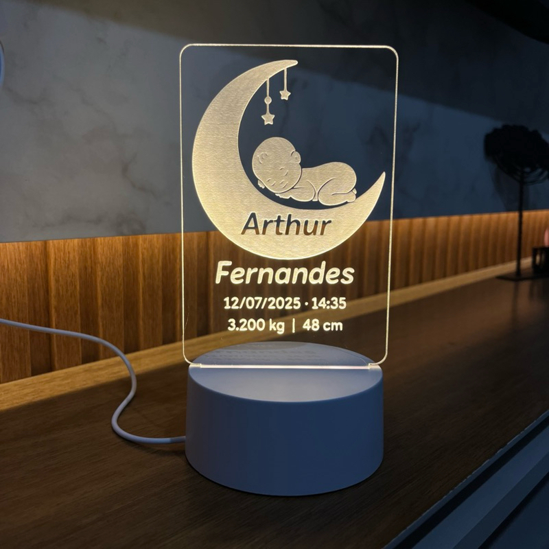 Luminária Personalizada com Dados do Bebê – Presente de Nasc