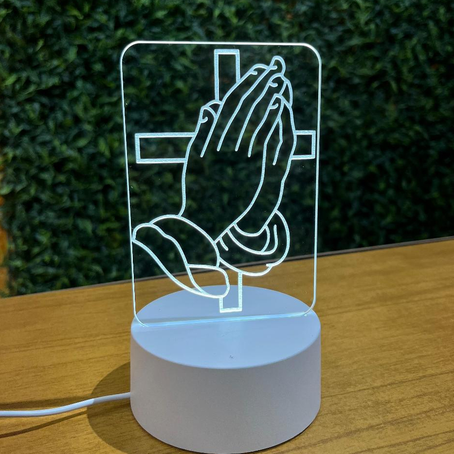 Luz Decorativa Religiosa – Oração e Cruz Iluminada em LED