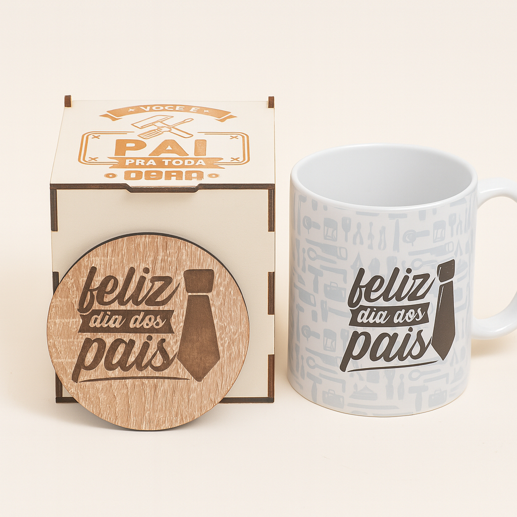 Presente Criativo Dia dos Pais – Kit com Caneca + Caixa MDF 